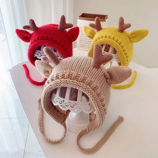 Deer Hat with Antlers Woodland Animals Beanie for Baby Toddlers and Little Kids
