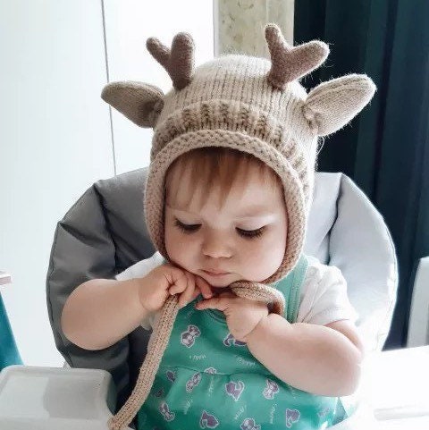 Deer Hat with Antlers Woodland Animals Beanie for Baby Toddlers and Little Kids
