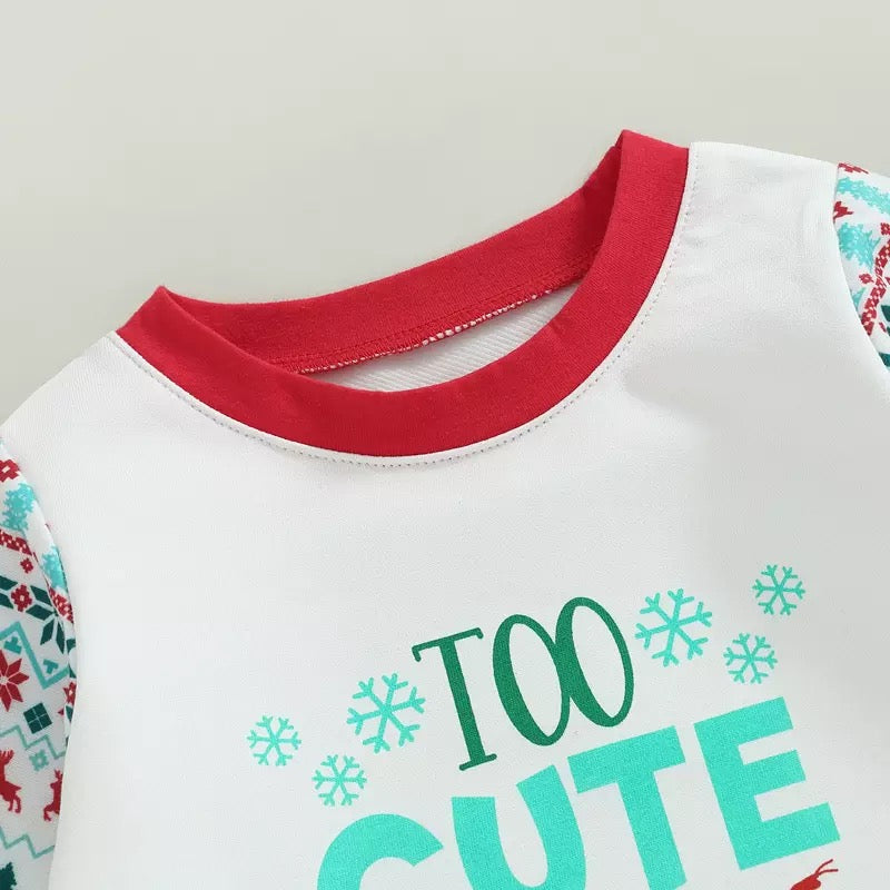 Too Cute For Ugly Sweater Fun Festive Holiday Onesie for Babies and Toddlers, Long Sleeve Ugly Sweater Christmas Onesie