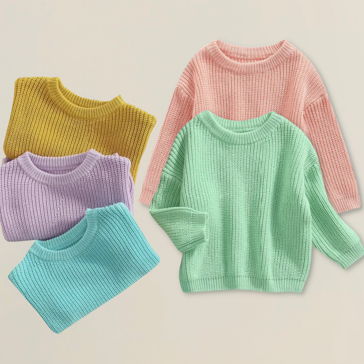 Chunky Knit Spring Sweater- Cable Knit Sweaters in Bright Pastel Colors for Babies and Toddlers