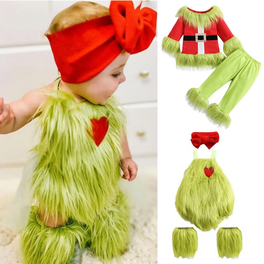 The Baby Who Stole Christmas- Grinchmas- Girl Christmas Costume- Funny Girl Christmas Outfit- Green and Red Santa Outfit