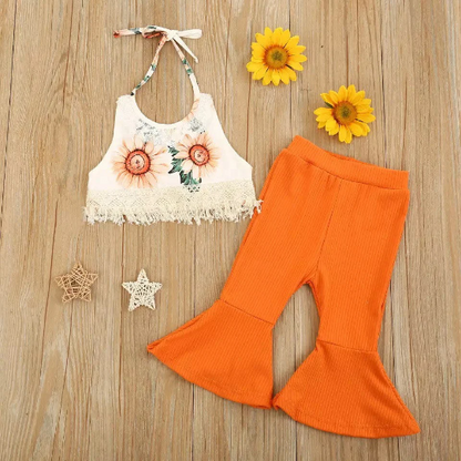 70’s Style Retro Outfit for Toddlers Bell Bottoms and Halter Top