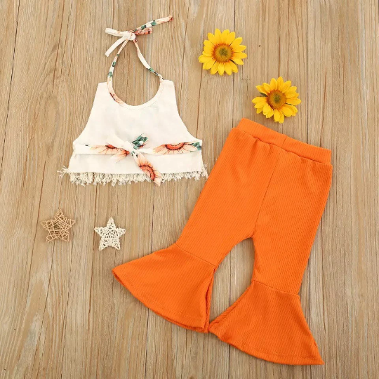 70's Style Retro Outfit for Toddlers Bell Bottoms and Halter Top