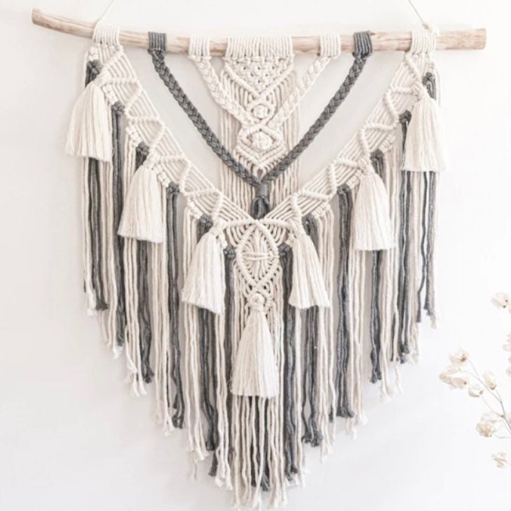 Gray & White Boho Wall Decor Macrame Wall Hanging Tapestry