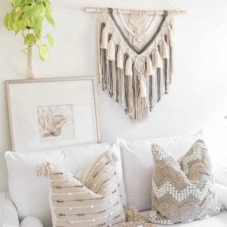 Gray & White Boho Wall Decor Macrame Wall Hanging Tapestry