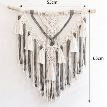 Gray & White Boho Wall Decor Macrame Wall Hanging Tapestry