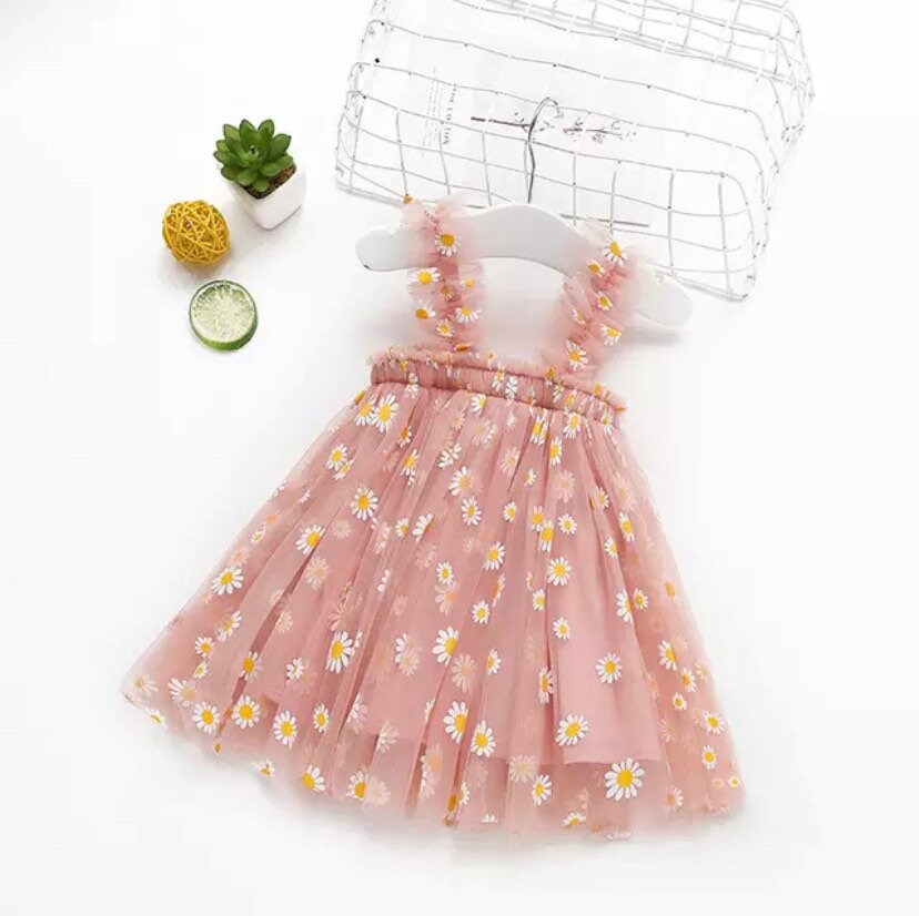 Spring Easter Daisy Flower Dress for Little Girls, Toddlers