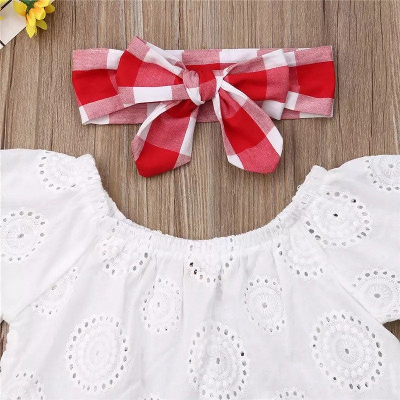 Red Plaid Checkered Baby Outfit 3 Piece Set for Summer