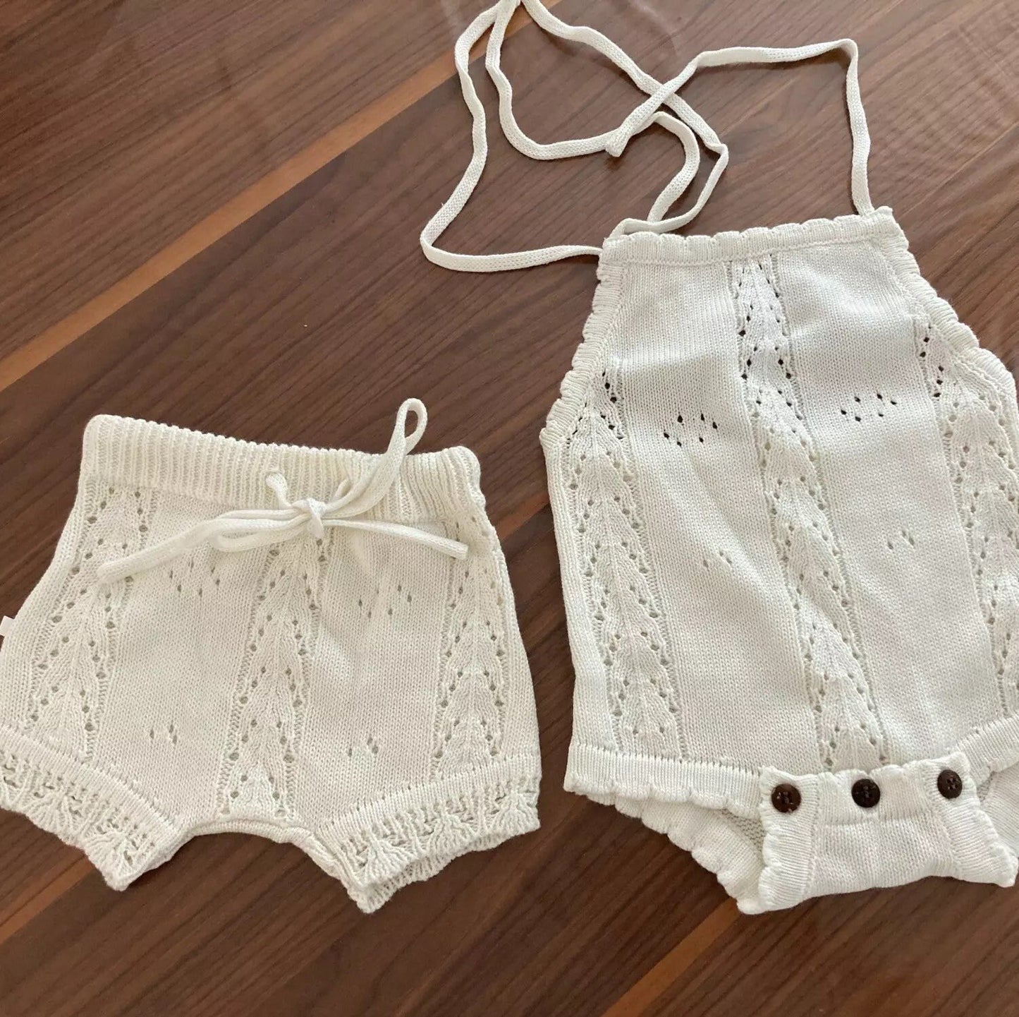 Summer Knit Onesie and Bottoms in Beige or White for Babies and Toddlers