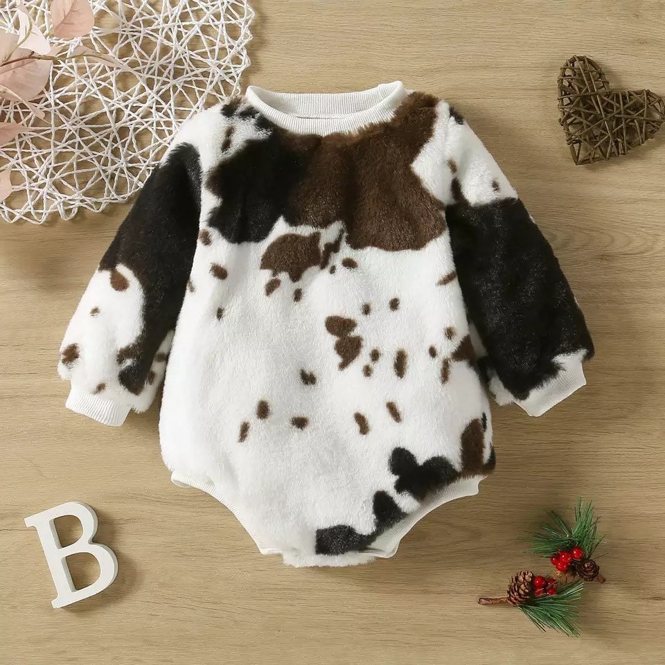 Cow Print Soft Fuzzy Onesie for Baby or Toddler