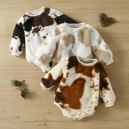 Cow Print Soft Fuzzy Onesie for Baby or Toddler