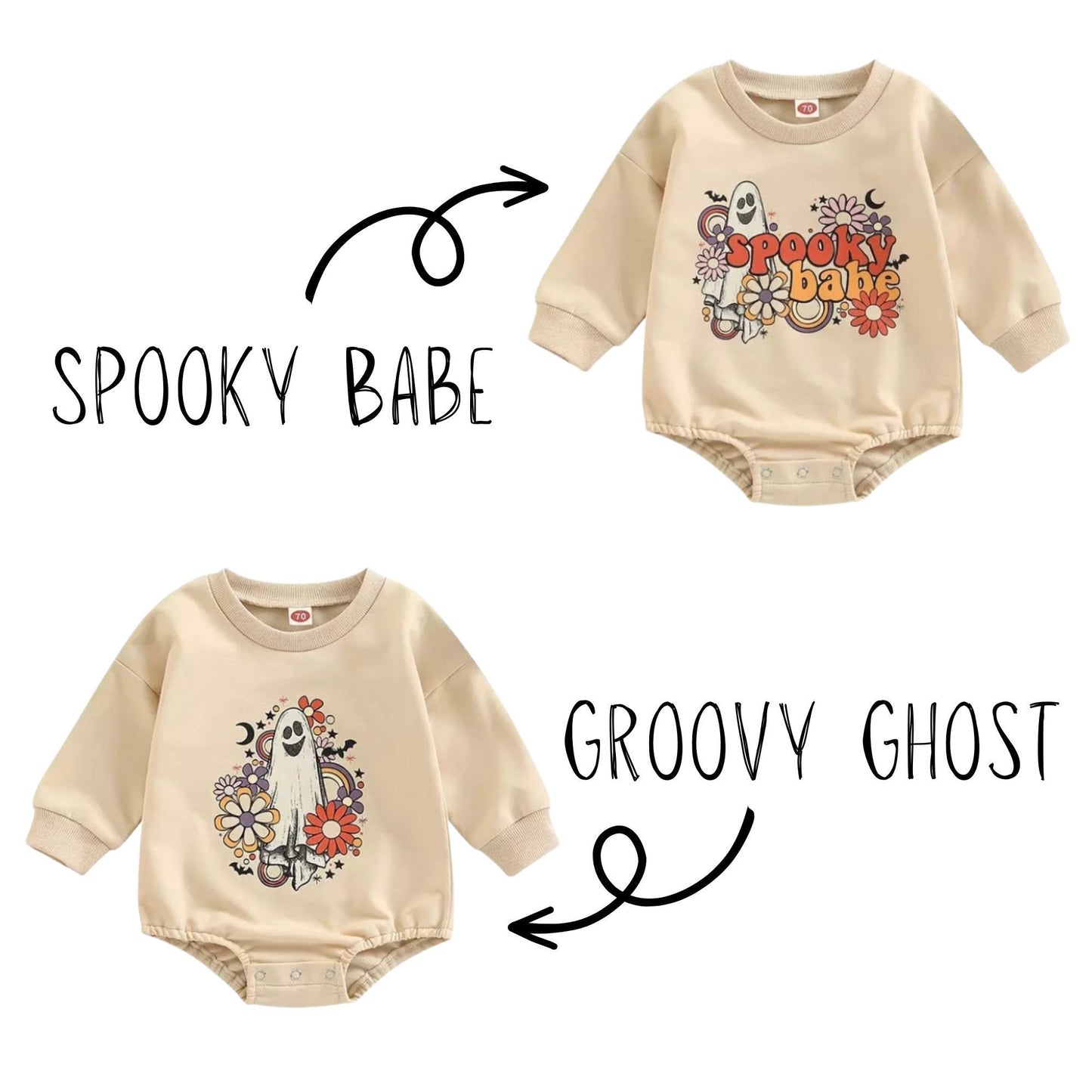 Spooky Babe Groovy Ghost Baby and Toddler Long Sleeve Onesie Halloween Fall Outfit