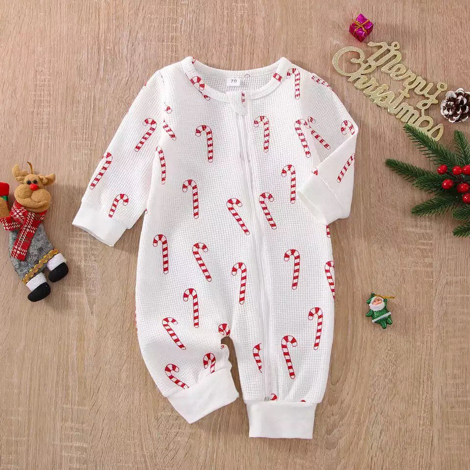 Christmas Baby Onesies Candy Cane, Pine Trees, Red White Checker Print