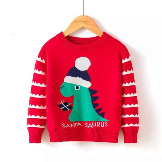 Christmas Sweater Santasaurus in red or blue for kids