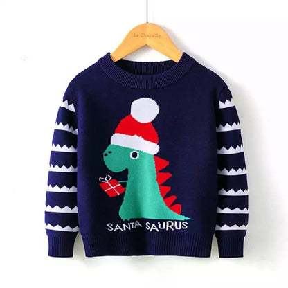 Christmas Sweater Santasaurus in red or blue for kids