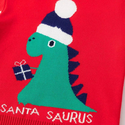 Christmas Sweater Santasaurus in red or blue for kids