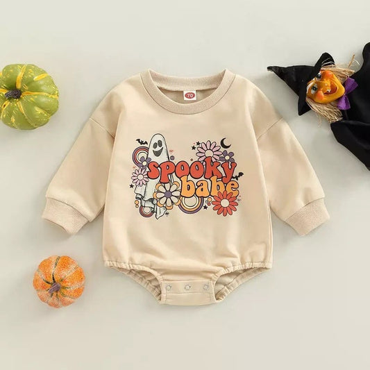 Spooky Babe Groovy Ghost Baby and Toddler Long Sleeve Onesie Halloween Fall Outfit