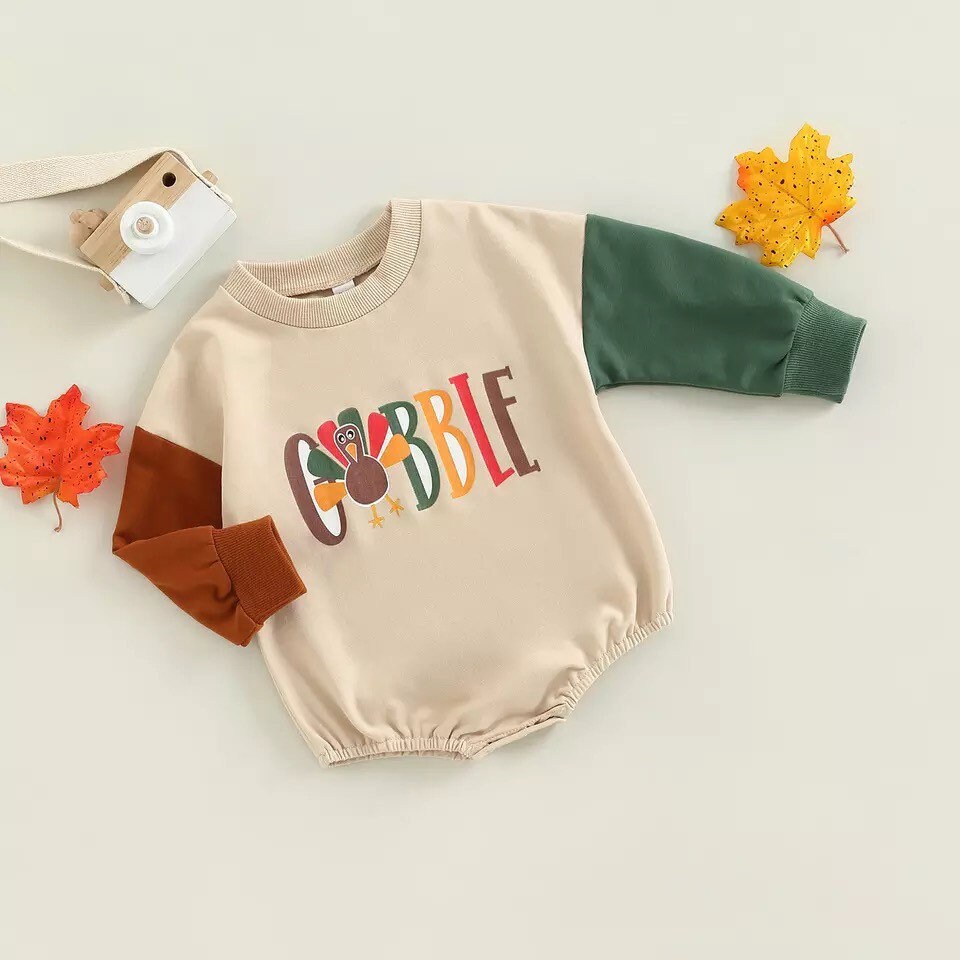 Thanksgiving Turkey Long Sleeve Colorblock Shirt