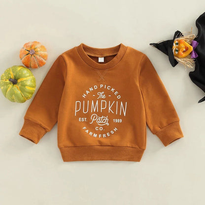 Pumpkin Patch Handpicked and Farm fresh Pullover Sweatshirt for Baby or Toddler Boy or Girl Long Sleeve Onesie