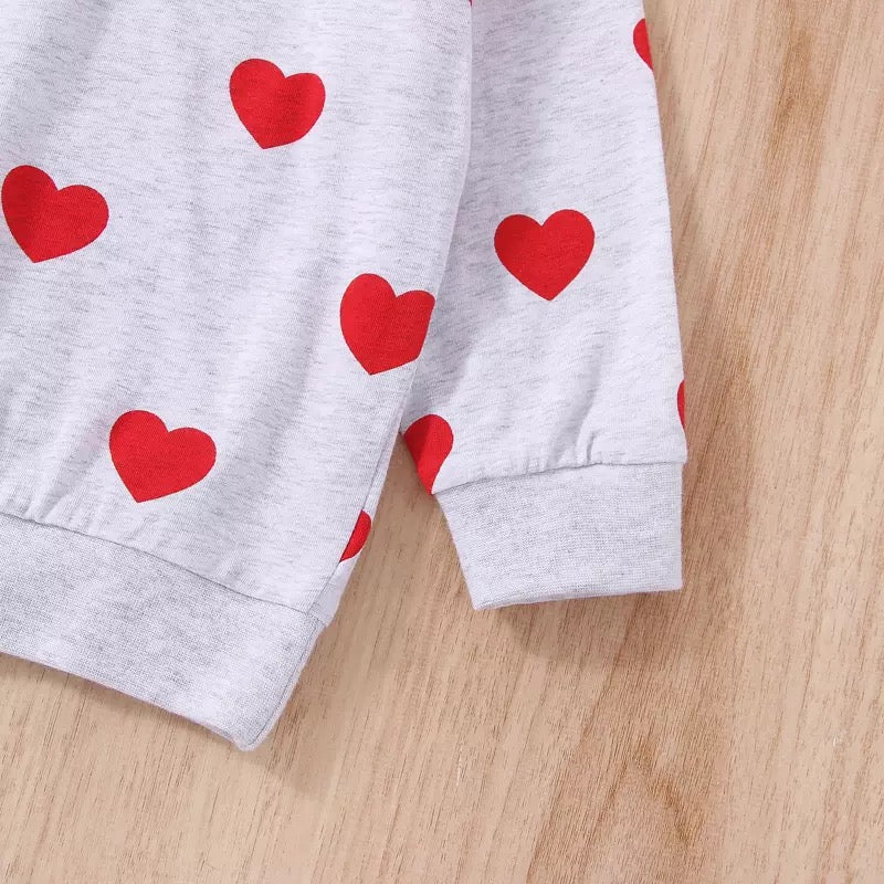 Red Dress with Gray Heart Sweater for Little Girl Toddlers and Kids for Valentines Day