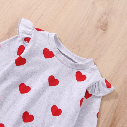 Red Dress with Gray Heart Sweater for Little Girl Toddlers and Kids for Valentines Day